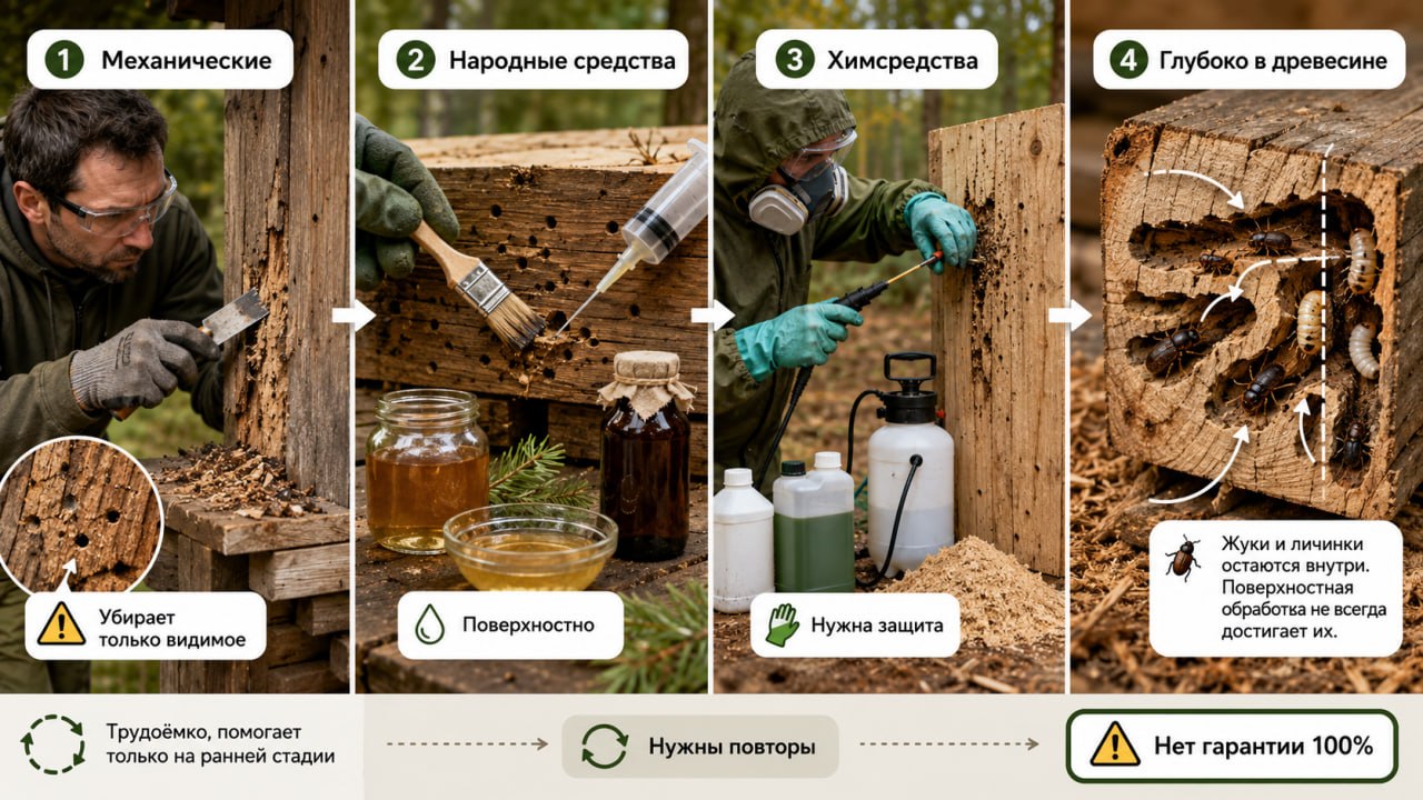 самостоятельные методы борьбы с короедом: чего ожидать